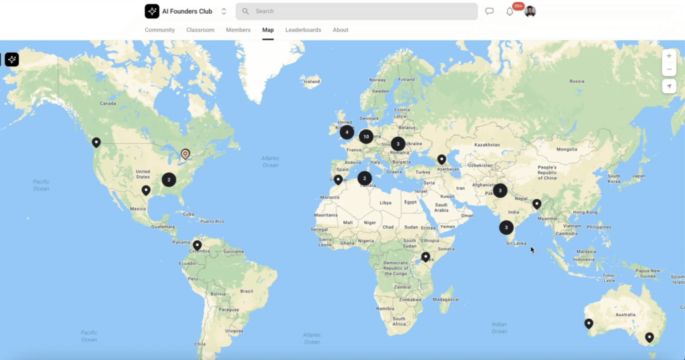 AI Founders Club Global Community Map